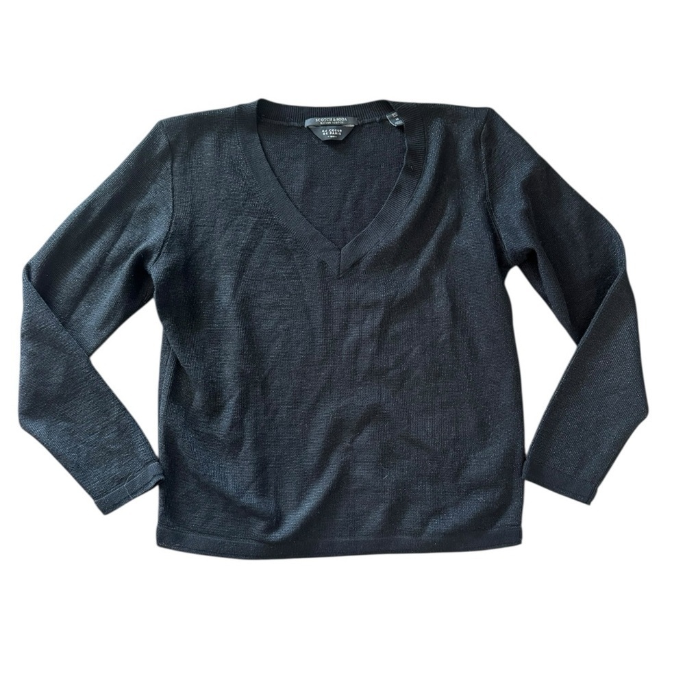 Scotch & Soda Womens Sweater Black Copper Metallic V Neck Pullover Knit Top